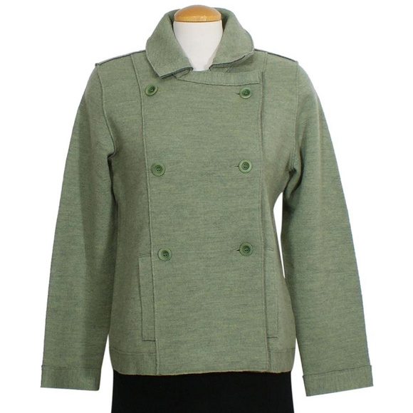 Green Felted Merino Wool Knit Pea Jacket M